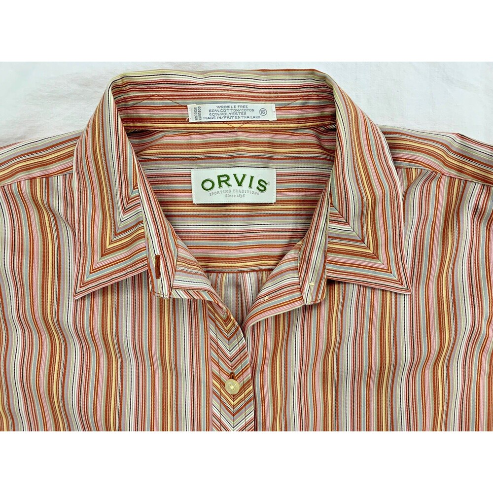 Orvis Colorful Stripe Long Sleeve Button Up Shirt Sz 16 Wrinkle Free Gorp Casual